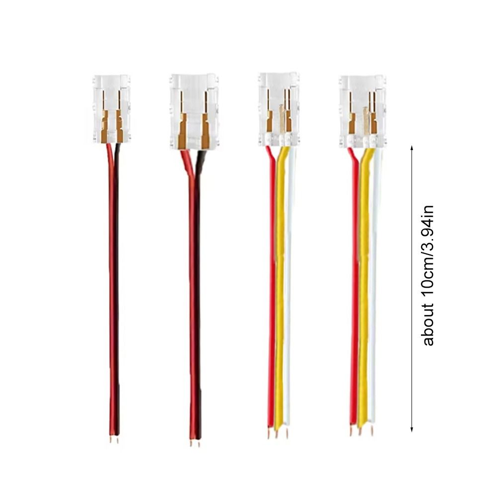5Pcs/Set 2/3 Pin COB LED Wire Connector 8/10mm Single Head Pin Connector with 10cm wire Solderless LED Strip Connectors
