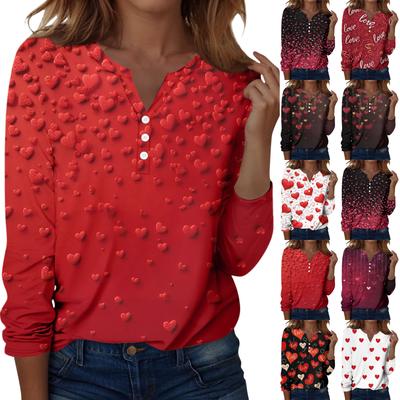 Women's T Shirt Tee Christmas Print Button Long Sleeve Daily Weekend Fashion Basic V- Neck Regular Top