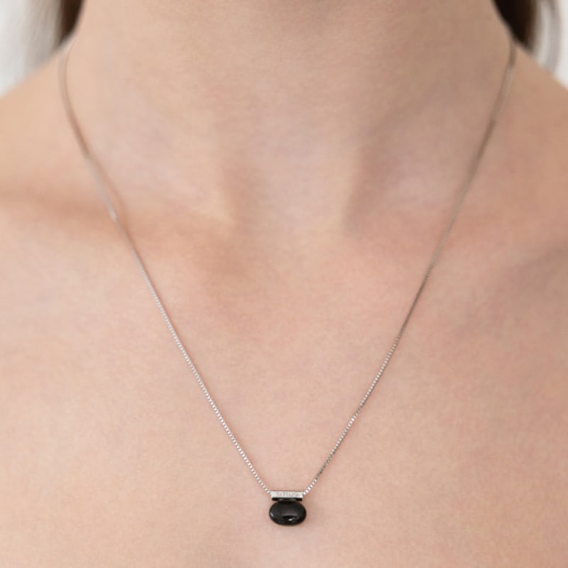 

TATIANA (925 Silver) Oval Bar Stone Pendant Necklace NZ2512 Onyx Gold Plated