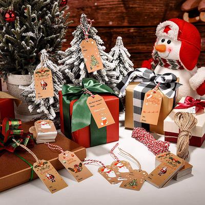 100 Stück Frohe Weihnachten Anhänger Kraftpapier Karte Geschenketikett DIY Hängeetiketten Geschenkverpackung Dekor Geschenkkarte Weihnachtsbevorzugungen Zubehör
