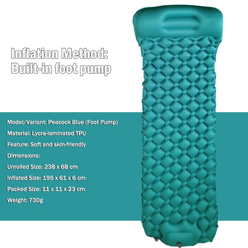 Inflatable Mattress with Pillow Camping Mat Moisture-Proof Thickened Eco-friendly Portable Foldable Sleeping Pad for Outdoor