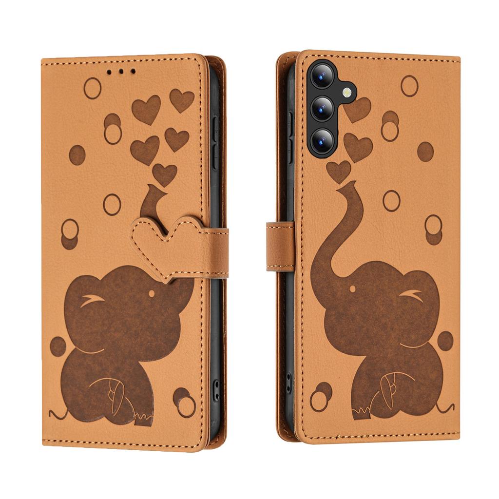 Cartoon Elephant Magnetic Cards Solt Wallet Flip Case For Samsung S25 Ultra S24 Plus S23 S22 A16 A26 A36 Stand Book Pocket Cover