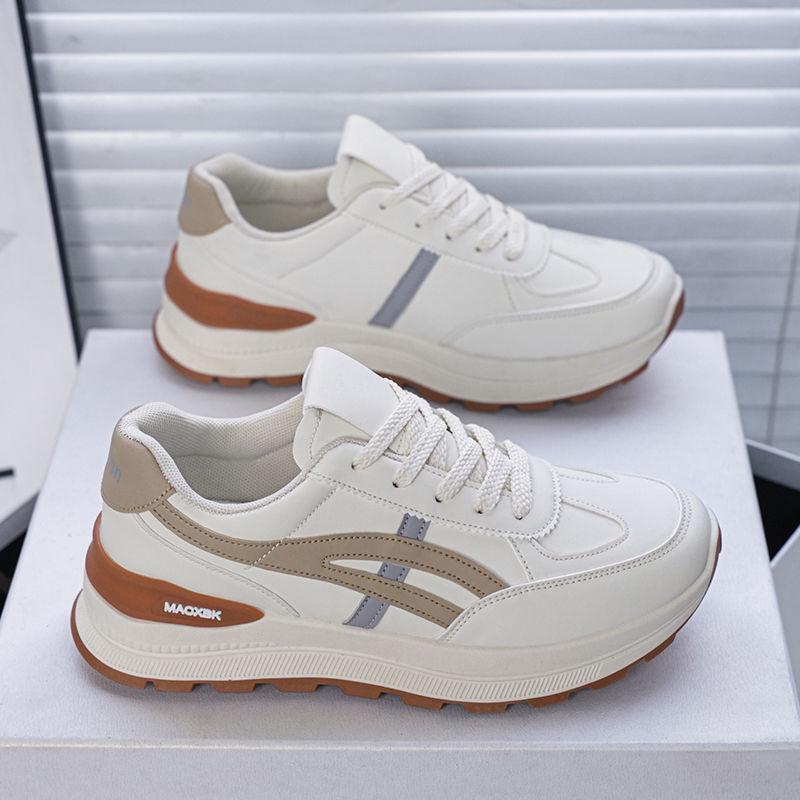 Spring Women's Breathable White Sneakers, Versatile Korean Style with Thick Soles for Height Boost, Casual Dad Shoes
