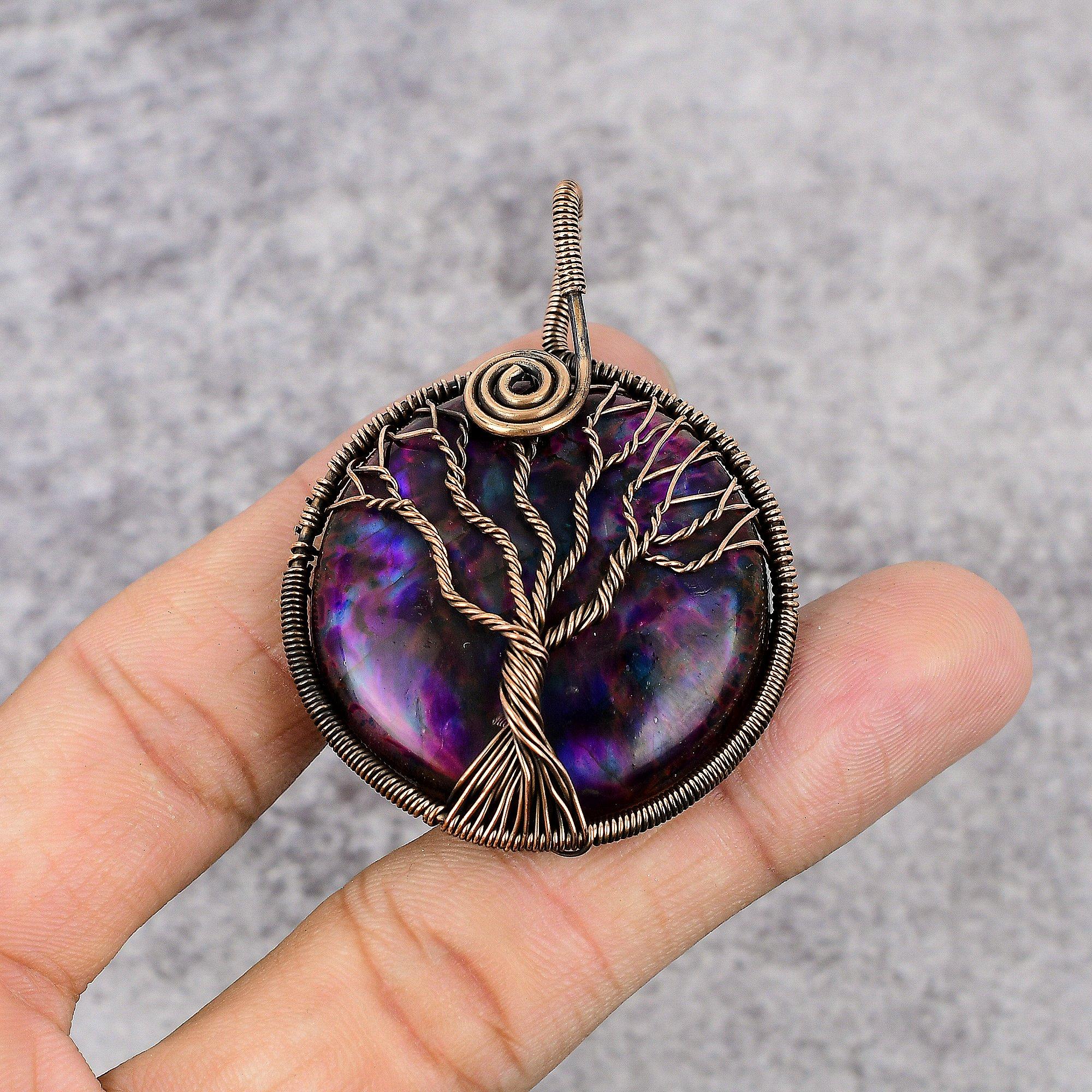 

Tree Of Life Multi Flash Labradorite Handmade Pendant, Natural Gemstone Jewelry, 999 Copper Wire Wrapped Pendant Jewelry, For Gift 2.55 Inches