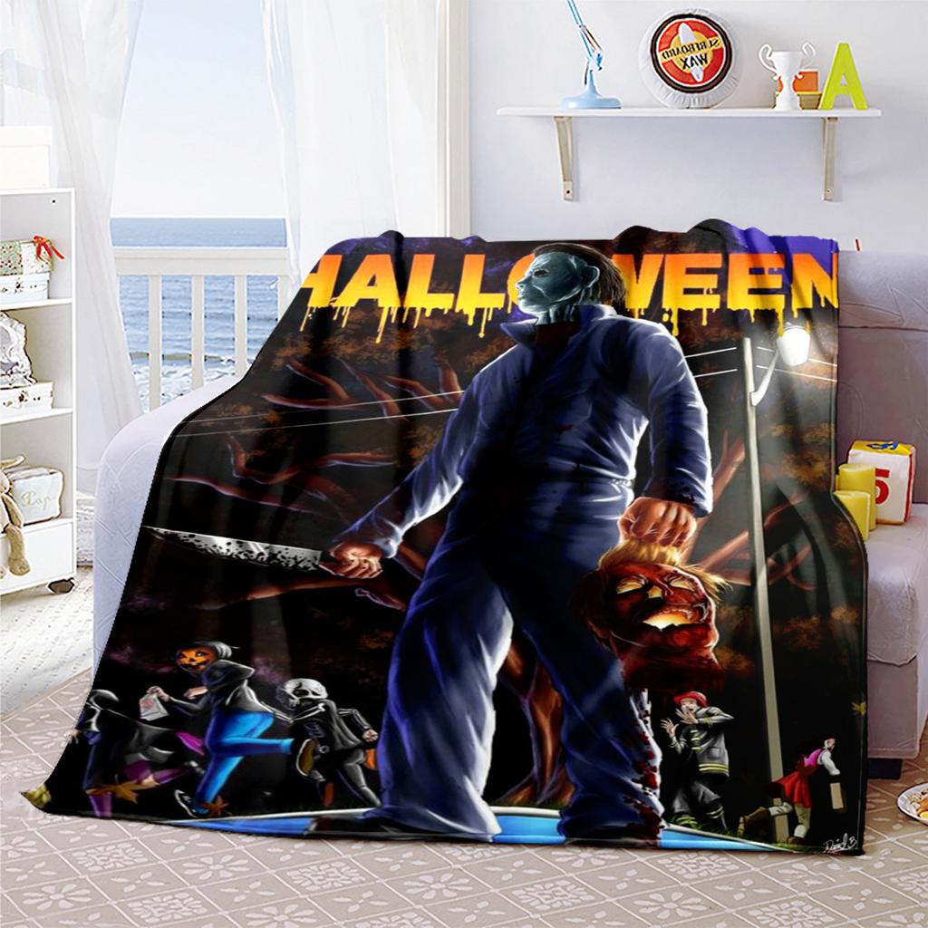 Couverture Affiche de Film d'Horreur Halloween Parfaite Toutes Saisons Douce Confortable Canapé Bureau Sieste Voyage Cadeau Festif