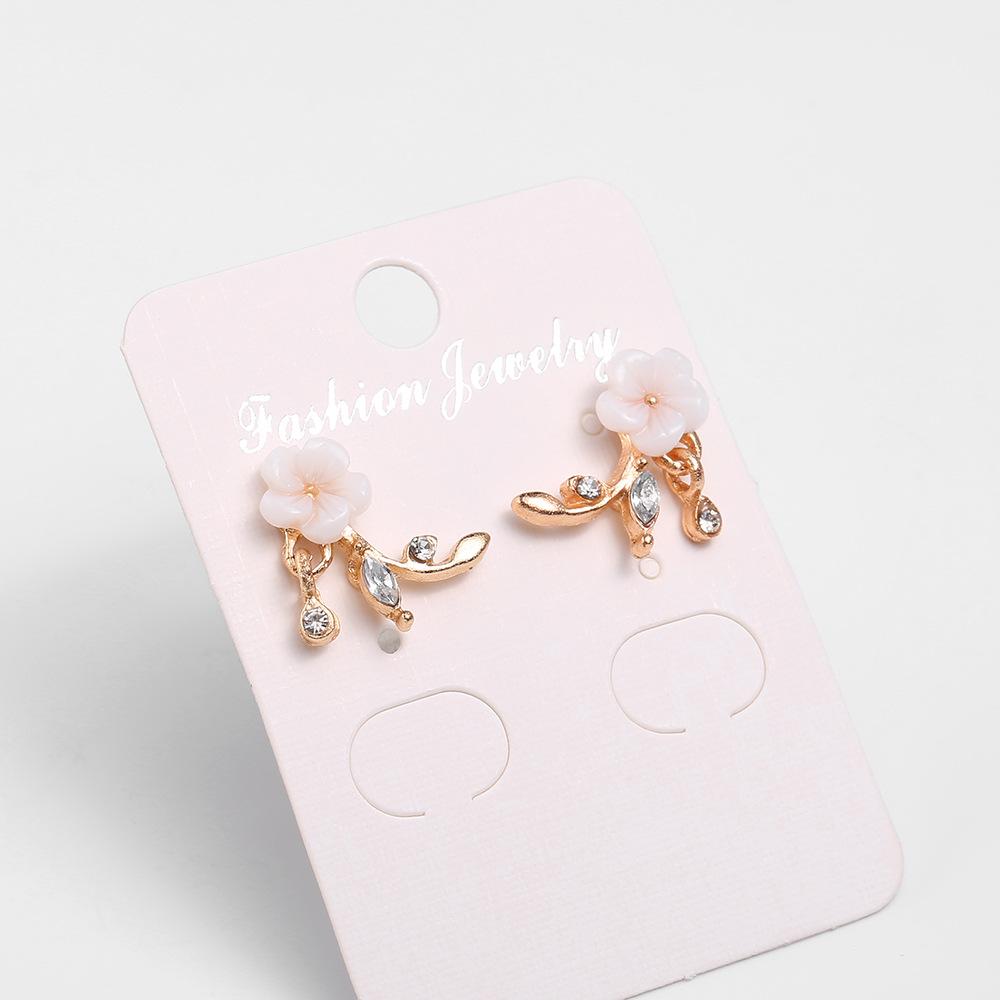 Korean Needle Earrings, White Flower Rear-Hanging Stud Earrings, High-End Alloy Jewelry.
