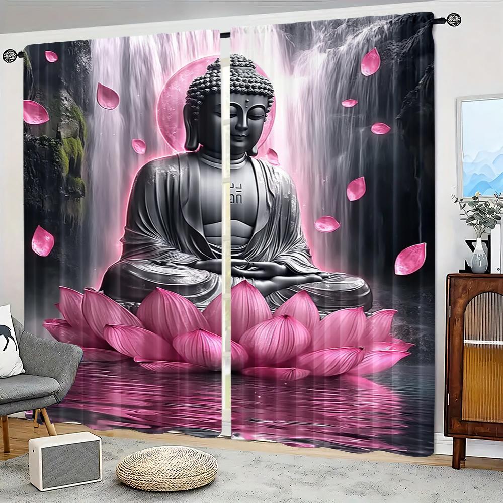 Scene Curtains Extraordinary Buddha Lotus Fabric Without Electricity Family Party Decoration Suitable Festive Curtain Made Of Polyester
