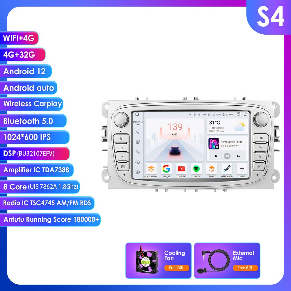 Hizpo For Ford/Focus/S-Max/Mondeo 9/GalaxyC-Max Car Radio Multimedia Video Player Navigation GPS Intelligent  Android 13 NO DVD 2din 2 Din 2.5D USB