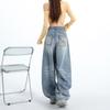 Spring Summer Bamboo Texture Embroidery High Waist Relaxed Wide Leg All Match Denim Pants Ladies Casual Pants Oversize Denim Trousers