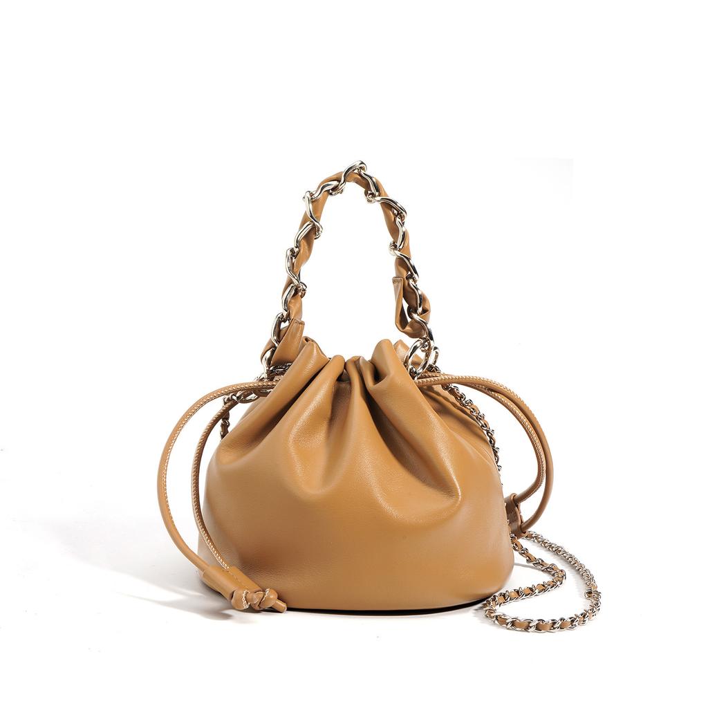 Versatile Messenger Bucket Bag New Small Leather Chain Shoulder Bag Portable Drawstring Women