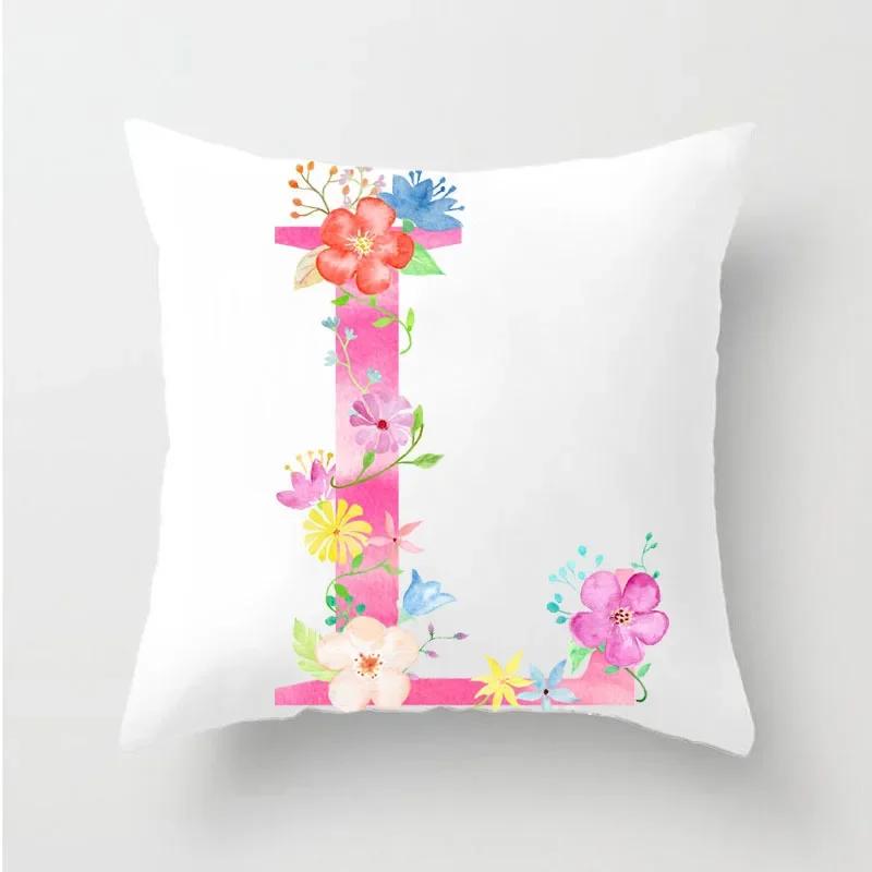 Flower 26 Letters Alphabet Decorative Cushion Cover Polyester Pillowcase Throw Pillow Cover Home Decor Fundas De Cojin 45X45Cm