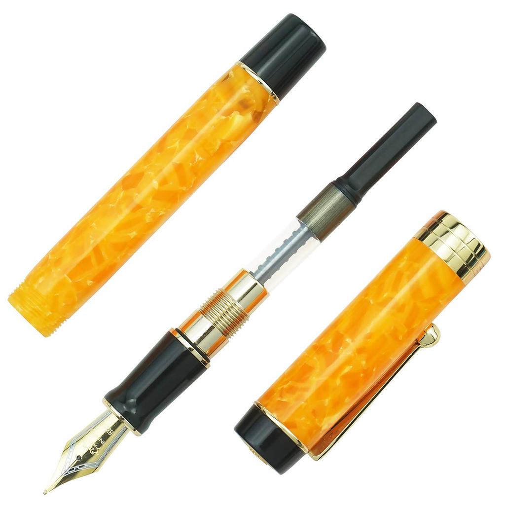 Jinhao 100 Classic Fountain Orange Marble Medium with Converter and Pen Case Set (Jinhao) Pen, Celluloid, Nib,