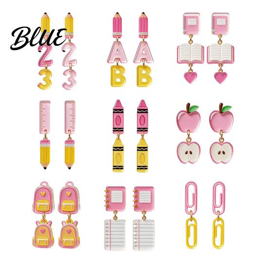 Graduation Season Gift Accessories 1 Pair Teacher Earrings for Women Cute 2D Acrylic Crayon Pencil Backpack Stationery Themed Jewelry Teachers Number