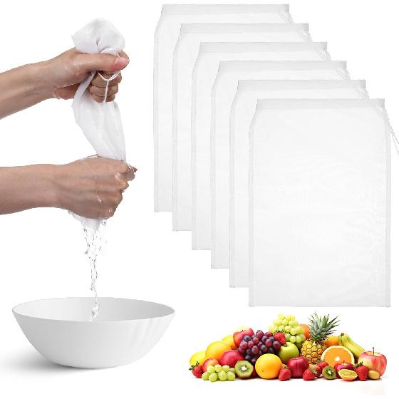6 Pcs Nut Milk Bag, 12 x 8 Inch Reble Nylon Cloth Bags 200 Mesh Cheese Cloth Bag Fine Mesh Bags for Straining Fruit Juice Soup Cheese Coffee Tofu