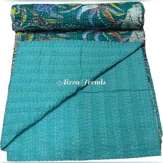 Aizza Trends Handmade Pure Cotton Monkey Print Kantha Quilt  - Traditional Look Bed Spread Kantha Gudri - Vintage Hand Stitch Gudri