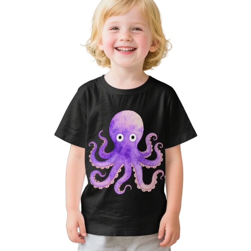 Summer children's casual T-shirt with sea turtle, marine animal print, black short sleeved T-shirt, fashionable cartoon pattern children's T-shirt