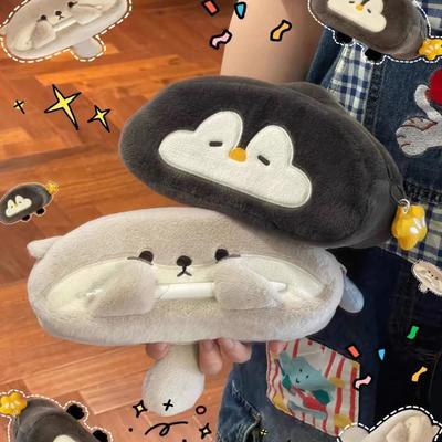Cute Otter Penguin Plush Pen Bag Large Capacity Pencil Case Cute Cartoon Stationery Storage Bag Student Back To School Gift