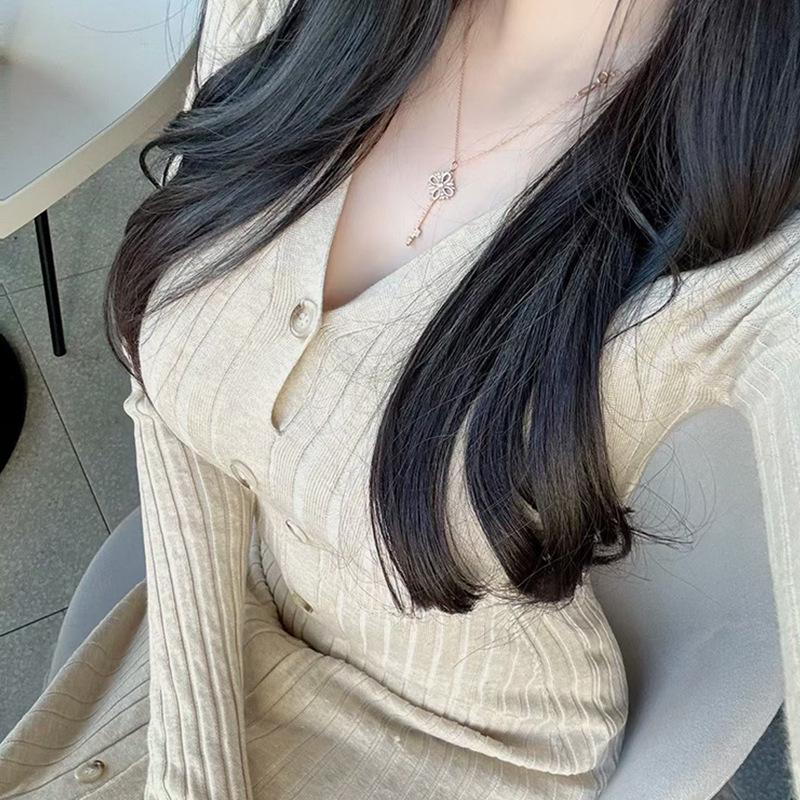 Elegant Slim-Fit Long-Sleeve Korean Knit Dress for Women