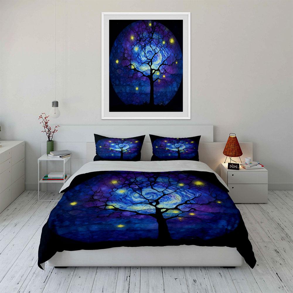Starry Night Tree Decor Set Soft Comfortable Duvet Cover Bedding Set Included 1*Duvet Cover & 2*Pillowcases, Gift