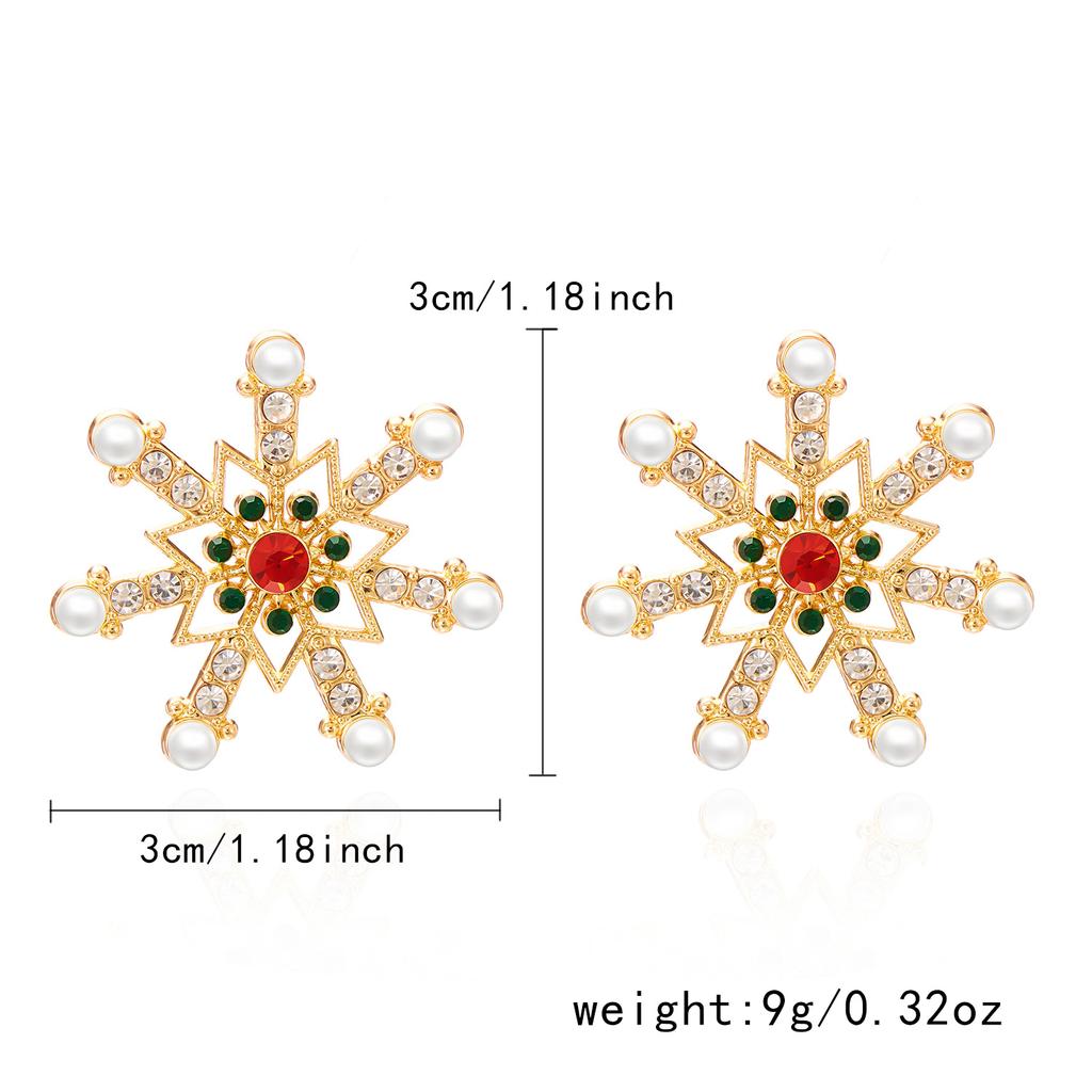 1 Pair of Fashion Christmas Earrings Creative Pearl Diamond Snowflake New Year Earrings Crystal Holiday Ear Hook Earrings Elegant Zircon Earrings