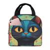 Abstract Colorful Floral Cat Oil Painting Insulated Lunch Bag for Women Children Leakproof Food Boxes Thermal Lunch Box Tote