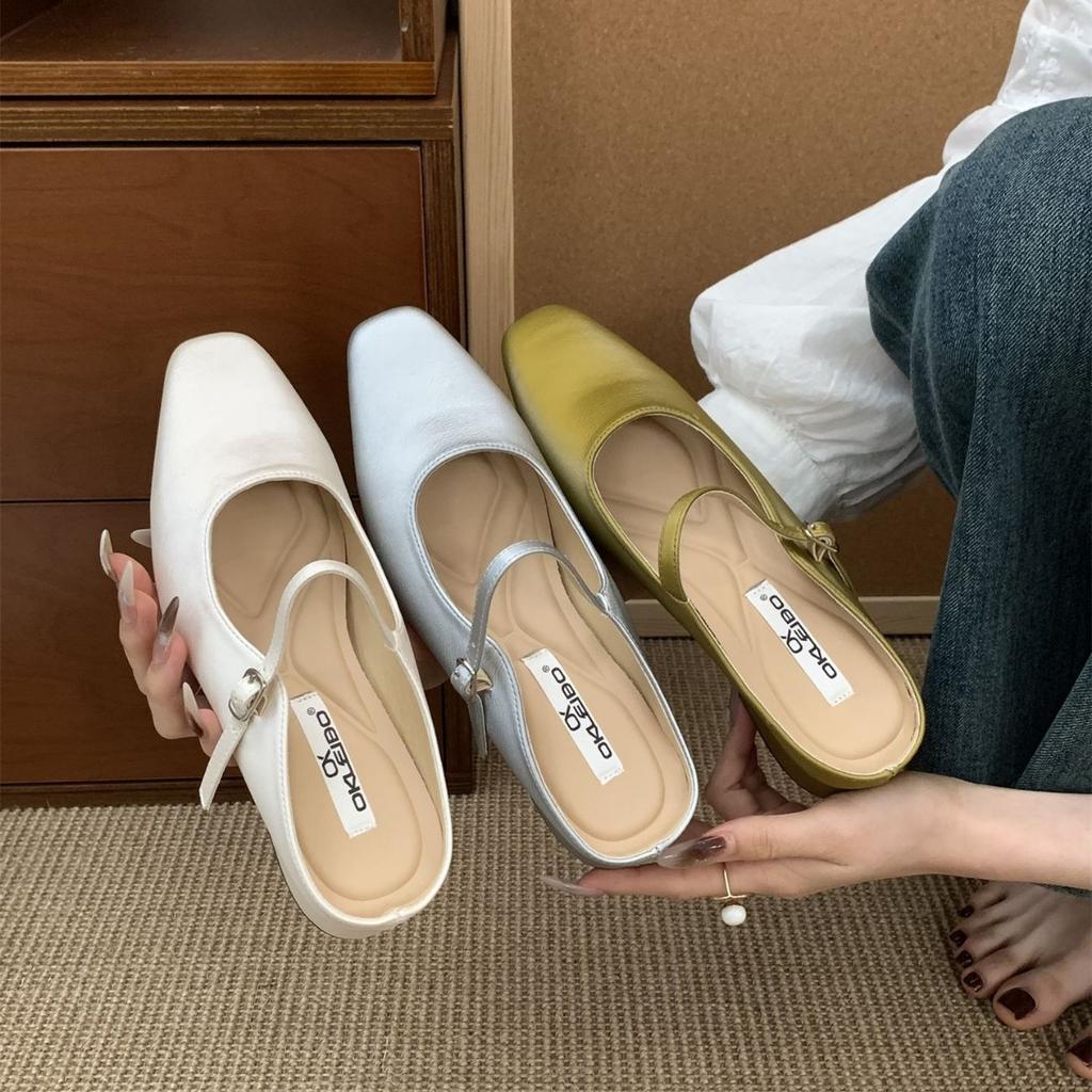 Mary Jane French Bag Head Half Slippers Women's Outer Wear 2025 Autumn with Skirt Fairy Style Temperament Flat Bottom Sandals Tide