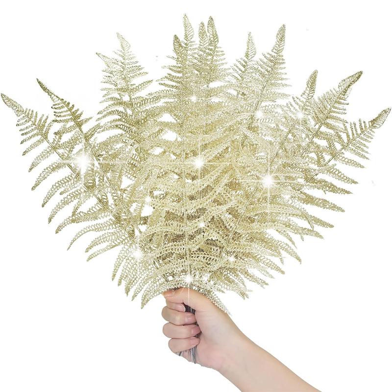 5Pcs Christmas Decorations Glitter Artificial Leaves Xmas Tree Wedding Arrangements New Year Wreaths DIY Party Garland Accessory