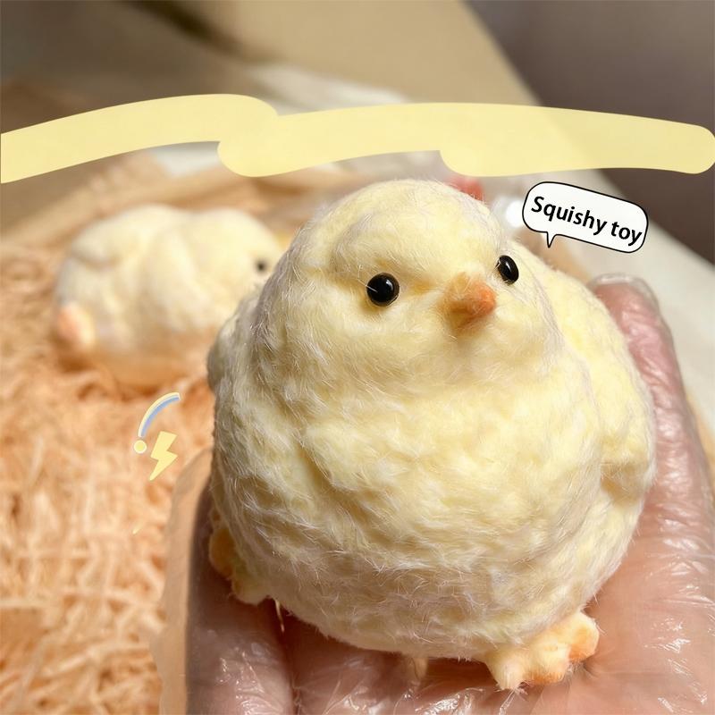 

Uncompressed toy - the squeezable and soft yellow little chicken that bounces back quickly. Cute handmade toy as a birthday gift