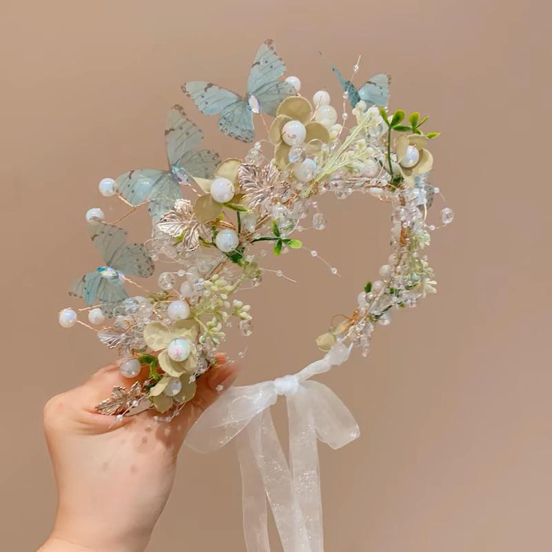 Sweet Butterfly Wreath Headband For Kid Children's Forest Style Hairbands Princess Flower Hair Band Flower Girl Headpiece