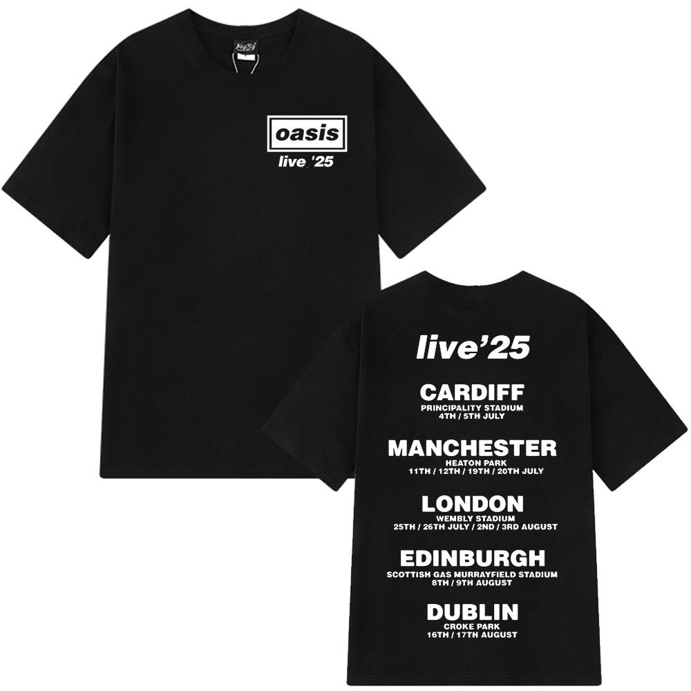 O-Oasis Live 25 Tour T-Shirts British Rock Band Vintage T-shirt Mens Clothing Cotton Casual Short Sleeve T Shirts Tops Fans Gift