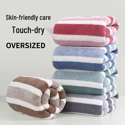 Absorptionsfähiges Schnelltrocknendes Korallenfleece-Handtuch - Weich, Fusselarm, Gestreift, zum Gesichtwaschen, Baden, Haushaltsgebrauch