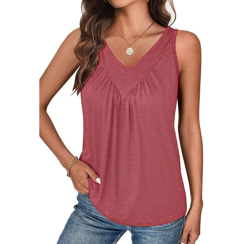 Summer Solid Color V-neck Sleeveless Top for Women Casual Loose Vest for Women Vest