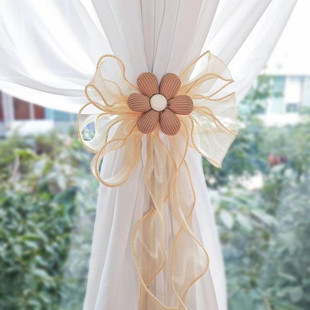 Organza Material Curtain Tieback Pink Tulip Bow Drapery Tieback Living Room Window