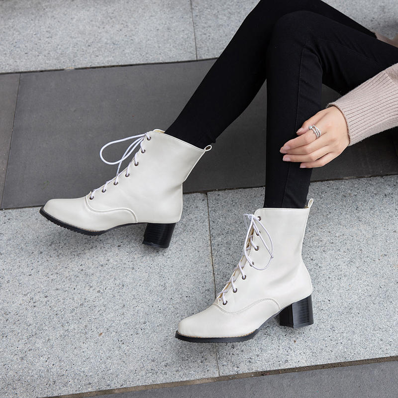 Women's High-heeled Short Boots Autumn and Winter Comfortable Versatile Thick-heeled Large-size Casual Short Boots