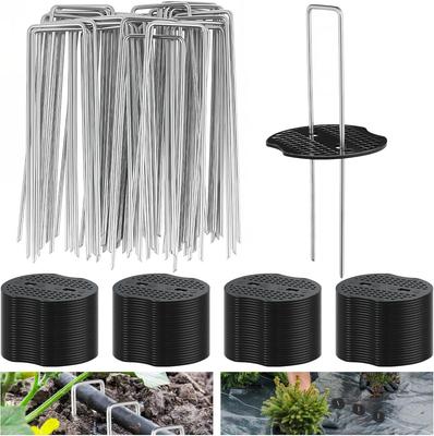 100 Stück U-förmige Erdnägel mit Pufferunterlegscheiben Gartennägel zur Befestigung von Unkrautvlies Landschaftsgewebe Netzen Garten Rasenzubehör