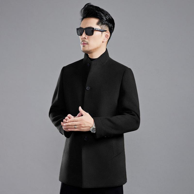 

Кашемировое пальто мужское деловое двусторонняя шерстяная куртка средней длины воротник-стойка съемный пуховик 195