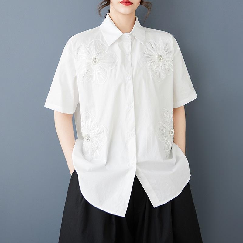 Short Sleeve Oversized Cotton Shirts & Blouses for Blouse Casual Loose Summer Tops Women Button Up Shirt