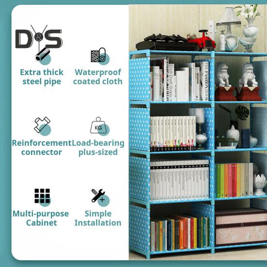 Storage Rack Easy Assembly Metal Tubes Non-Woven Fabric Dustproof Waterproof Large Capacity Book Organizer