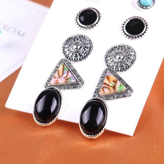 6 Pairs Vintage Bohemian Geometric Rhinestone Turquoise Earrings Set for Women