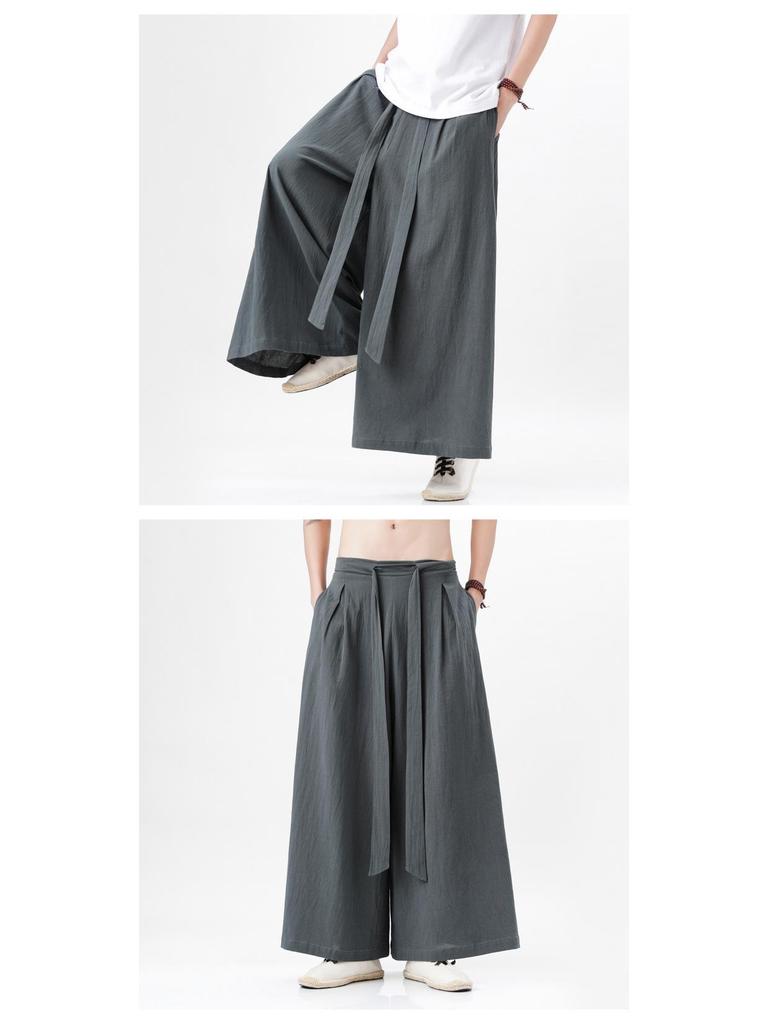 2023 Letní Pánské Volné Bavlněné Lněné Kalhoty s Širokými Nohavicemi - Nový Čínský Styl Ležérní Oblečení