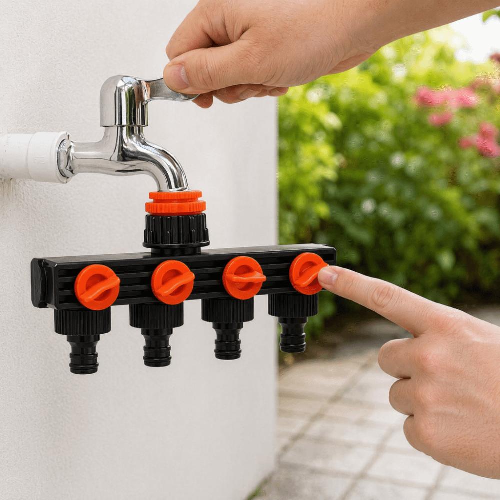 ABS Pipe Splitter,garden Hose Splitter Black and Red 4 Way Water Connector  Outdoor Patio Use