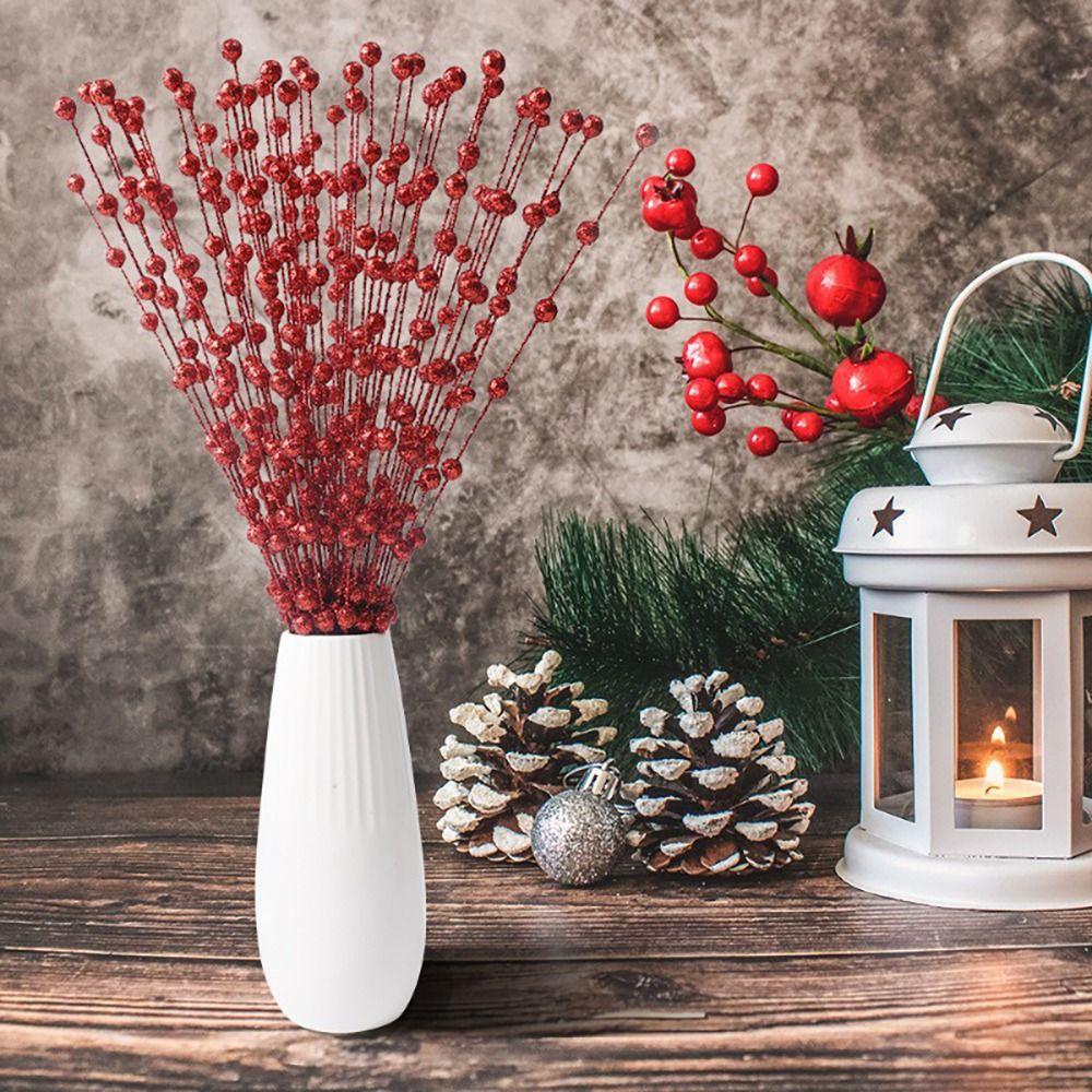 5Pcs Table Ornaments Props Artificial Glitter Berry Christmas Sticks Branches  Xmas Tree