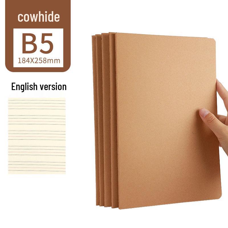 16k Simple Cowhide Paper Stitched A4 Large Lined B5 High School Blank English Grid Notebook