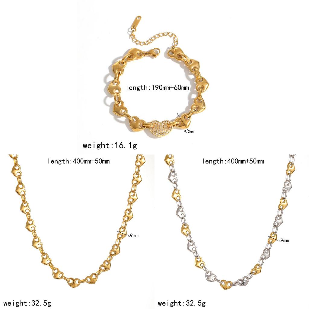 Heartshaped Pig Nose Chain Necklace 18k Gold Plated Stainless Steel Jewelry For Ladies