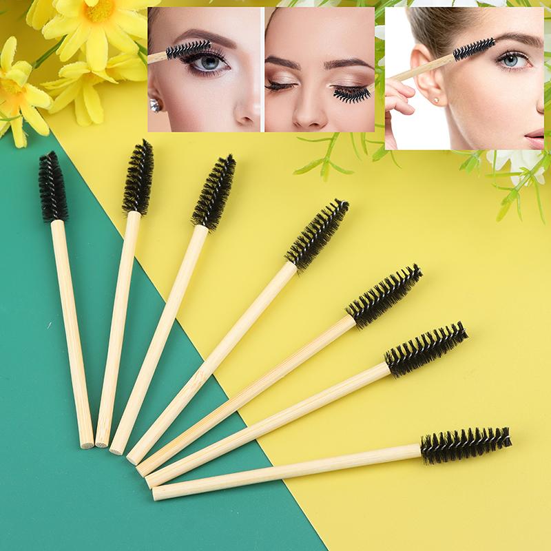 50Pcs Bamboo Handle Eyelash Brush Makeup Brush Eyelash Extension Eyebrow Brush