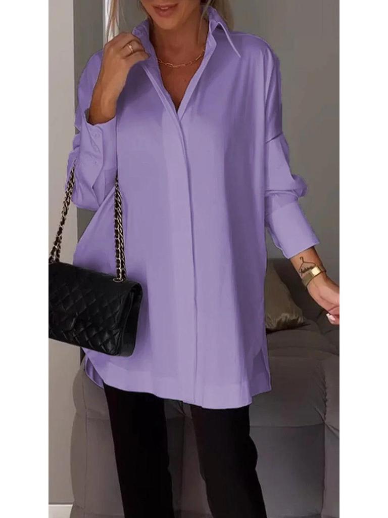 Plus Size Women's Casual Long-Sleeve Multi-Color Solid Shirt