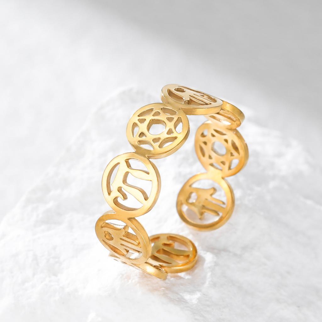 Hebrew Blessing Star of David Open Ring Je Chai Rings 18K Gold Plated Stainless Steel Hamsa Hand Ring Meaningful Gift for He