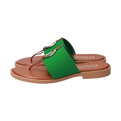 Bridget Birkin Women's Metal Motif Thong Sandals, Green, Size 23.0 Cm