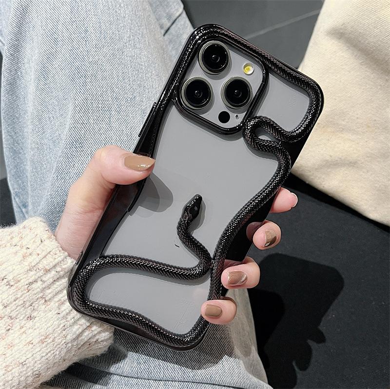 Year of The Snake for Apple 16PROMAX Phone Case Hollowed Out Snake for IPhone 15 Electroplated Protective Case