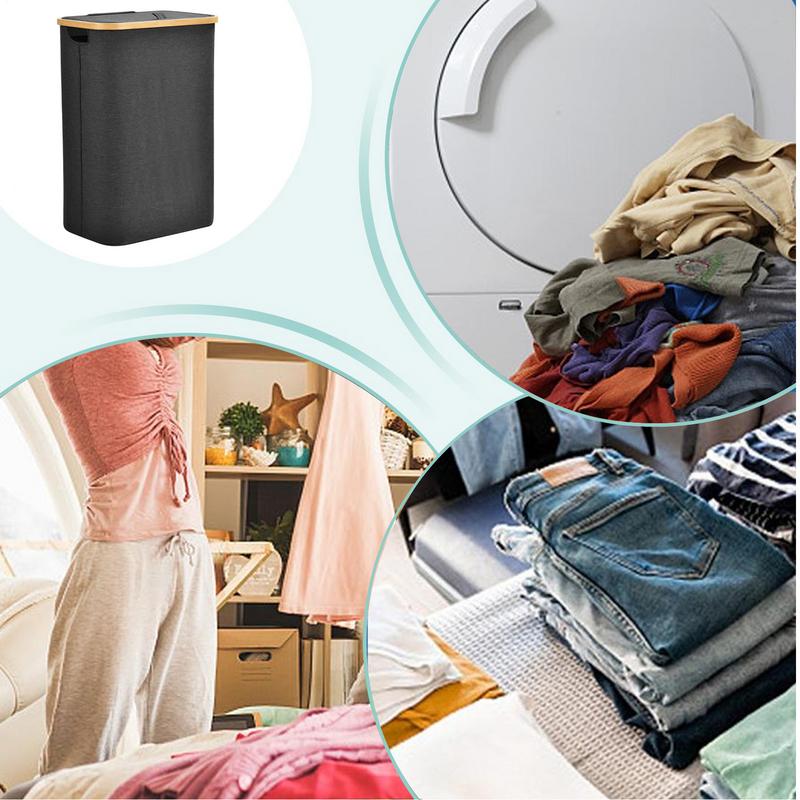 Covered Laundry Basket Large Capacity Dirty Clothes Hamper Narrow Laundry Hamper With Lid 55L Clothes Basket With Handles For